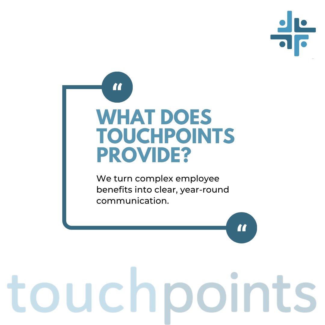 yourtouchpoints's tweet photo. If your employees only hear about their benefits once a year during open enrollment, they aren't getting the full value of your investment. Touchpoints is here to bridge that gap. 🤝📊

#InternalCommunications #HRStrategy #EmployeeEngagement #HRTech https://t.co/CxeJzWUVHs