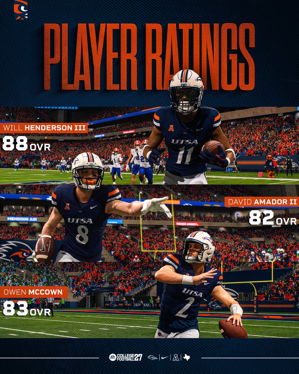 UTSAFTBL's tweet photo. Meet our highest rated ‘Runners in @EASPORTSCollege 🎮

#210TriangleOfToughness | #BirdsUp🤙 https://t.co/sIcowIYT4J