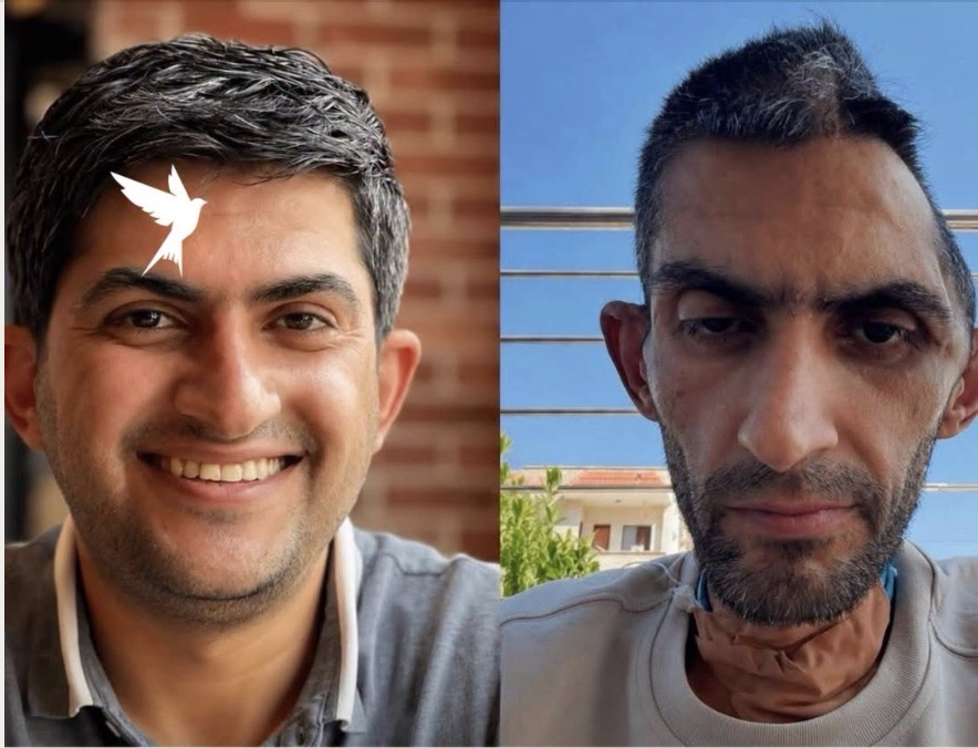 AJPaction's tweet photo. Before and after Mujahed Bani Moflh was arbitrarily jailed for 14 months when he was starved, had his skull caved in, and witnessed a fellow prisoner gassed to death in his cell. 

The apartheid state needs to be sanctioned now. https://t.co/bB9N5EuwC5