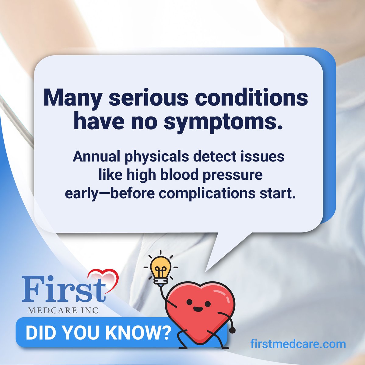 firstmedcare's tweet photo. Your annual physical is more than a formality, it's the yearly reset that catches the small things before they become big ones. 🩺
Blood pressure, screenings, labs, and a real conversation about how you're feeling: one visit that sets the tone for your whole year.
Due for yours? https://t.co/xkJE7KTPxQ