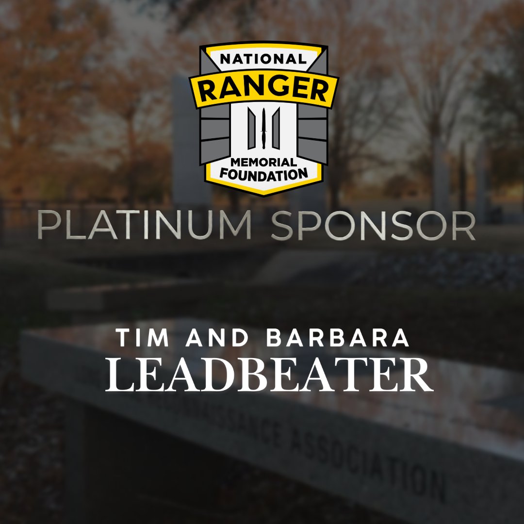 rangermemorial's tweet photo. The strength of our foundation relies on incredible individuals. ✨ Thank you, Tim and Barbara Leadbeater, for your outstanding support as Platinum Sponsors! Join us in the comments to say "Thank You" and follow our page! #CommunitySupport #ArmyRangers #RLTW https://t.co/NMkqtswrrW