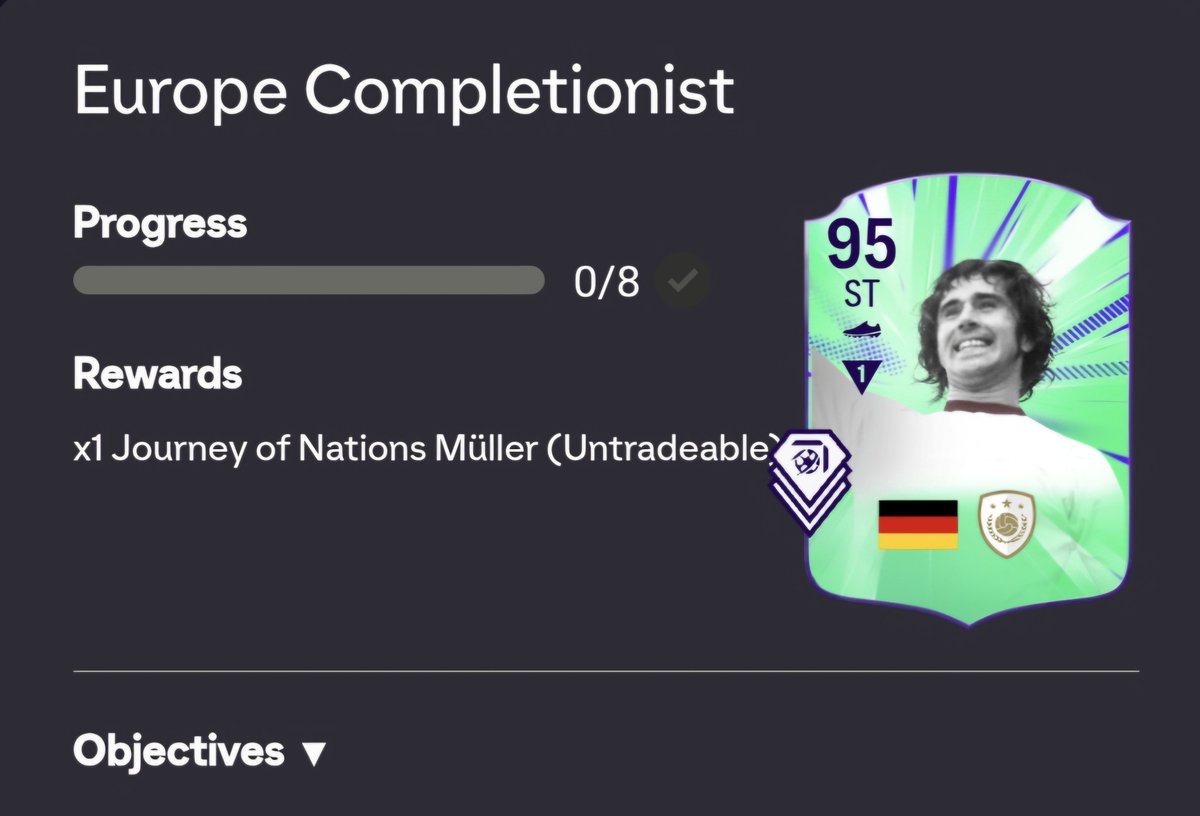 TradingEi's tweet photo. 🧩THE FINAL PIECE FOR MARADONA🧩

🟢How to Earn all TOKENS, PLAYERS, EVOS, PACKS and PICKS in the Europe Completionist Objective in 15 matches🟣

💚+🔁 appreciated

Match 1-3
Either SQB (world class or higher), Live Events, Rivals or Champs

Your Squad
● 3×🏴󠁧󠁢󠁥󠁮󠁧󠁿
● 3×🇪🇸
● 1×🇫🇷
● 1×🇩🇪
● 1×🇭🇷
● 1×🇨🇭
● 1×random european player

To-Do:
👉 concede 2 or less in 3 matches
👉 assist 3 with a midfielder
👉 score 2 with a ST in a match
👉 assist 5 with a player from 🏴󠁧󠁢󠁥󠁮󠁧󠁿 or 🇪🇸
👉 score 4(+) and concede 2 or less in a match
👉 score a Finesse from outside the box in 3 separate wins
👉 score a volley with a 🇩🇪 player
👉 score 3 Finesse goals
👉 score "off the woodwork" with a 🇩🇪or🇫🇷
▶️ hit crossbar/post before ball goes into the net!
👉 score a penalty with a 🇫🇷 player, or assist with a backheel pass with a 🇩🇪 or 🇫🇷 player (you have to do only one of these 2)

Match 4-9
Any game mode!

Your squad:
● 4×🇵🇹
● 4×🇳🇱
● 1×🇸🇪
● 1×🇹🇷
● 1×random european player

To-Do:
👉 score 3 Chip Shot goals
👉 concede less than 2 in 3 matches
👉 3 assists with an attacker
👉 score 3 in a match with an ST
👉 assist 3 with a 87+ passing player
👉 score 2 from outside the box
👉 lobbed through ball assist in 5 matches
👉 score with low driven shot in 3 wins

Match 10-15
Any game mode!

Your Squad:
● 3×🇳🇴
● 3×🇧🇪
● 1×🇧🇦
● 1×🇨🇿
● 1×🇦🇹
● 1×🏴󠁧󠁢󠁳󠁣󠁴󠁿
● 1×random european player

To-Do:
👉 Win 3
👉 score 4 with an ST in a match
👉 assist with a through ball in 5 matches
👉 2 through ball assists in 3 matches with an 🇦🇹 player
👉 assist with a cross
👉 score from outside the box
👉 assist 3 in a match
👉 concede 1 or less in a match
👉 score a Finesse

Important side notes:
● you can skip some of the 🇫🇷/🇩🇪 and 🇪🇸/🏴󠁧󠁢󠁥󠁮󠁧󠁿 Objectives, so I worked out the best/easiest combination for you!
● you have to play 15 in total either way for one of the Objectives, so I just worked out the most logical combinations to make it as easy as possible in these 15 matches
● any game mode means, you can do it everywhere, so you can do it on "Couch Play" or with a friend too!
● across all games you have to score in 5 of them with a player with 88+ Dribbling and the same with a player with 88+ Shooting
👉 you should do this either way, I just wanted to mention it for people with worse squads

You earn:
● Maradona🇦🇷 97
👉 if you have also done all other parts!
● Gerd Müller🇩🇪 95
● Undav🇩🇪 94
● Thuram🇫🇷 94
● Rogers🏴󠁧󠁢󠁥󠁮󠁧󠁿 94
● Fermin🇵🇹 94
● Depay🇳🇱 94
● more players (a lot more)
● 100 Tokens🟢🟣
● Evos
● Packs

Make sure to Follow🤝🏻