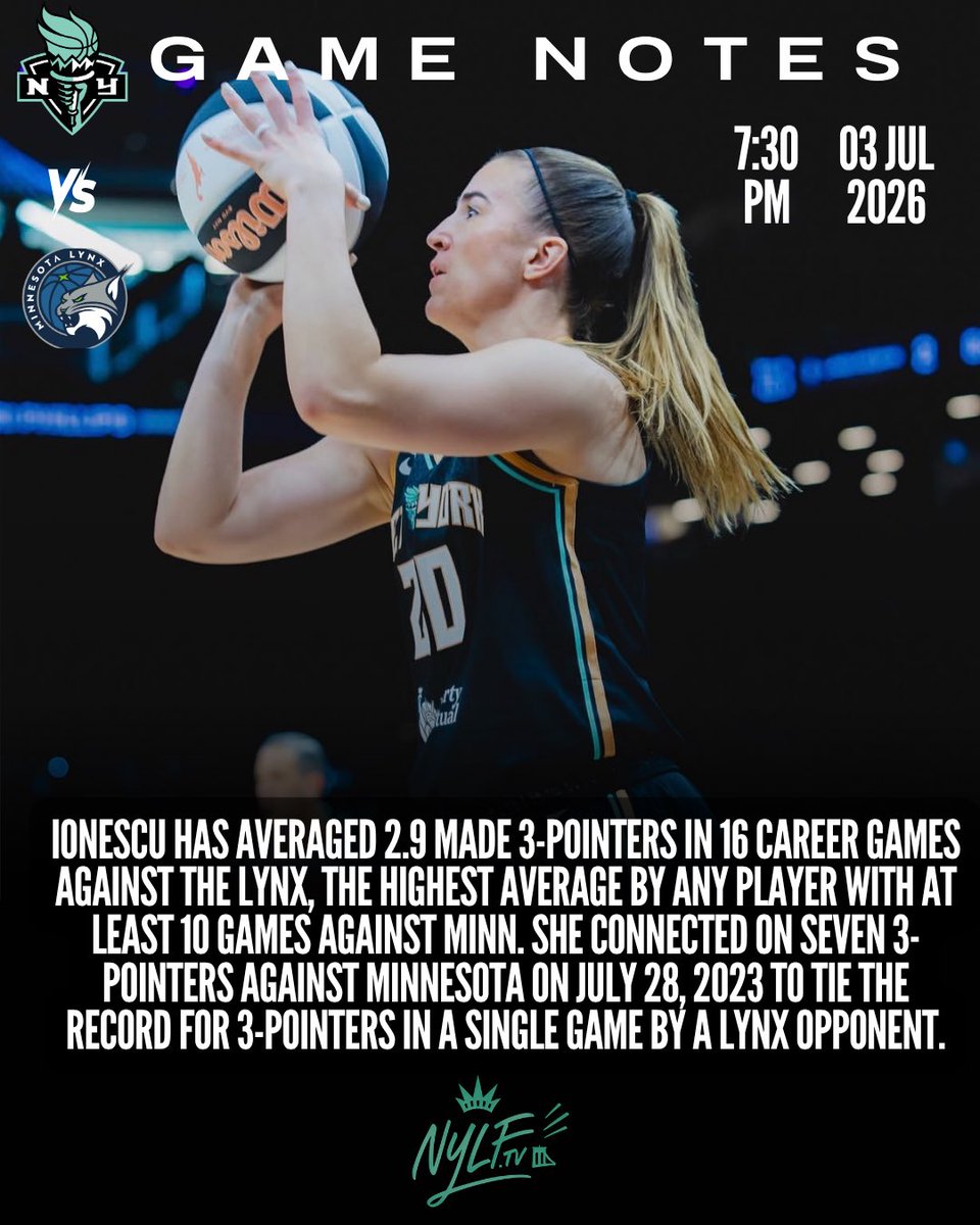 NYLibertyFanTV's tweet photo. The Cup Champions are back at it tonight hosting another rival in BK ๐ฝ
@nyliberty ๐ @minnesotalynx
โฐ 7:30pm
๐ @barclayscenter
๐บ ION
#wnba #nyliberty #nylftv https://t.co/Ruil61ygda
