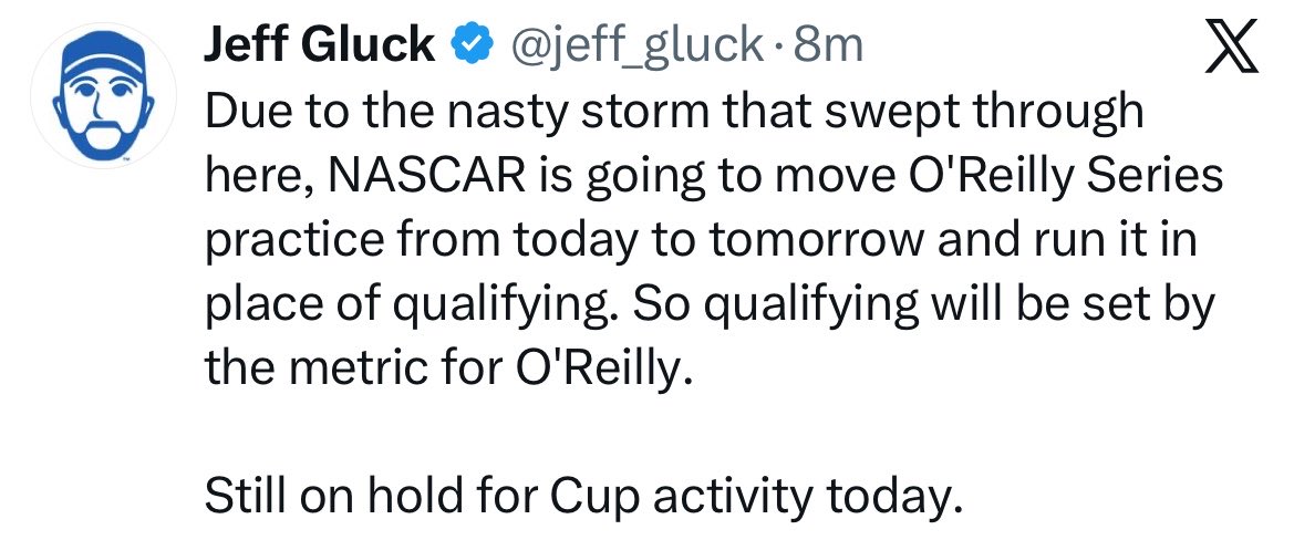 whatsundersteer's tweet photo. I have never been more convinced that Nascar is ran by a group of middle school librarians 

For three years we’ve been anticipating watching stock cars qualify at Chicagoland and Nascar pulls the plug on it in the first two hours of getting there. https://t.co/swhpfmkISQ