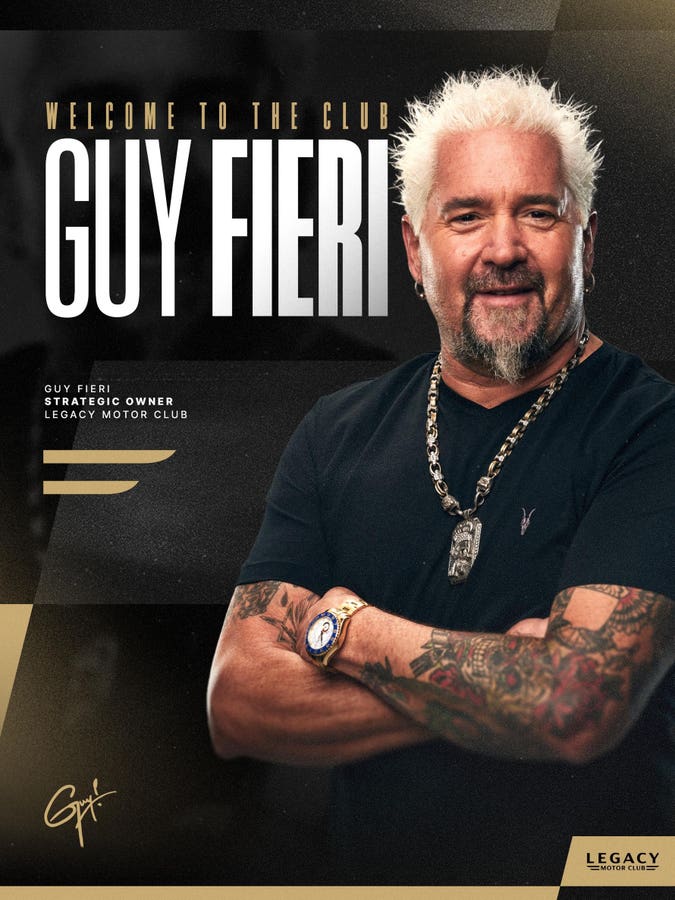 SFAgentJasonMC's tweet photo. Guy Fieri, one of television's most recognizable personalities as a star of  "Diners, Drive Ins And Dives," has added ownership of NASCAR's Legacy Motor Club to the menu.
https://t.co/QZpljs6XlC https://t.co/gp4Whf8pRJ