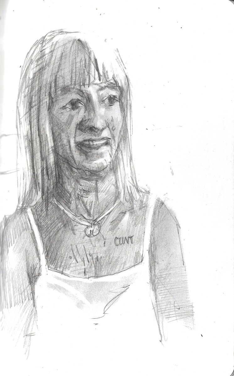 Chainsaw_McGinn's tweet photo. You may have heard of a book titled, "The Girl With The Dragon Tattoo." Well, here in my local, we have our very own version. #supportyourlocal #portrait #drawing https://t.co/mIXFRw2OkC