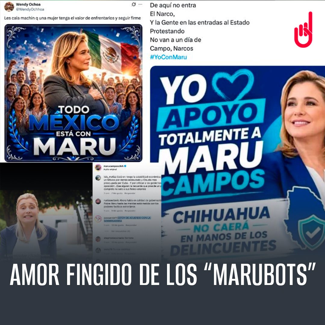 SinEmbargoMX's tweet photo. ☝️Un ejército sin alma: Un grupo de al menos 40 cuentas en X sólo se dedican a replicar o dar "Me gusta" a posteos de Maru Campos y el Gobierno de Chihuahua.

En este 🧵 te contamos los detalles: (1/8) https://t.co/lZgWNwS5mx