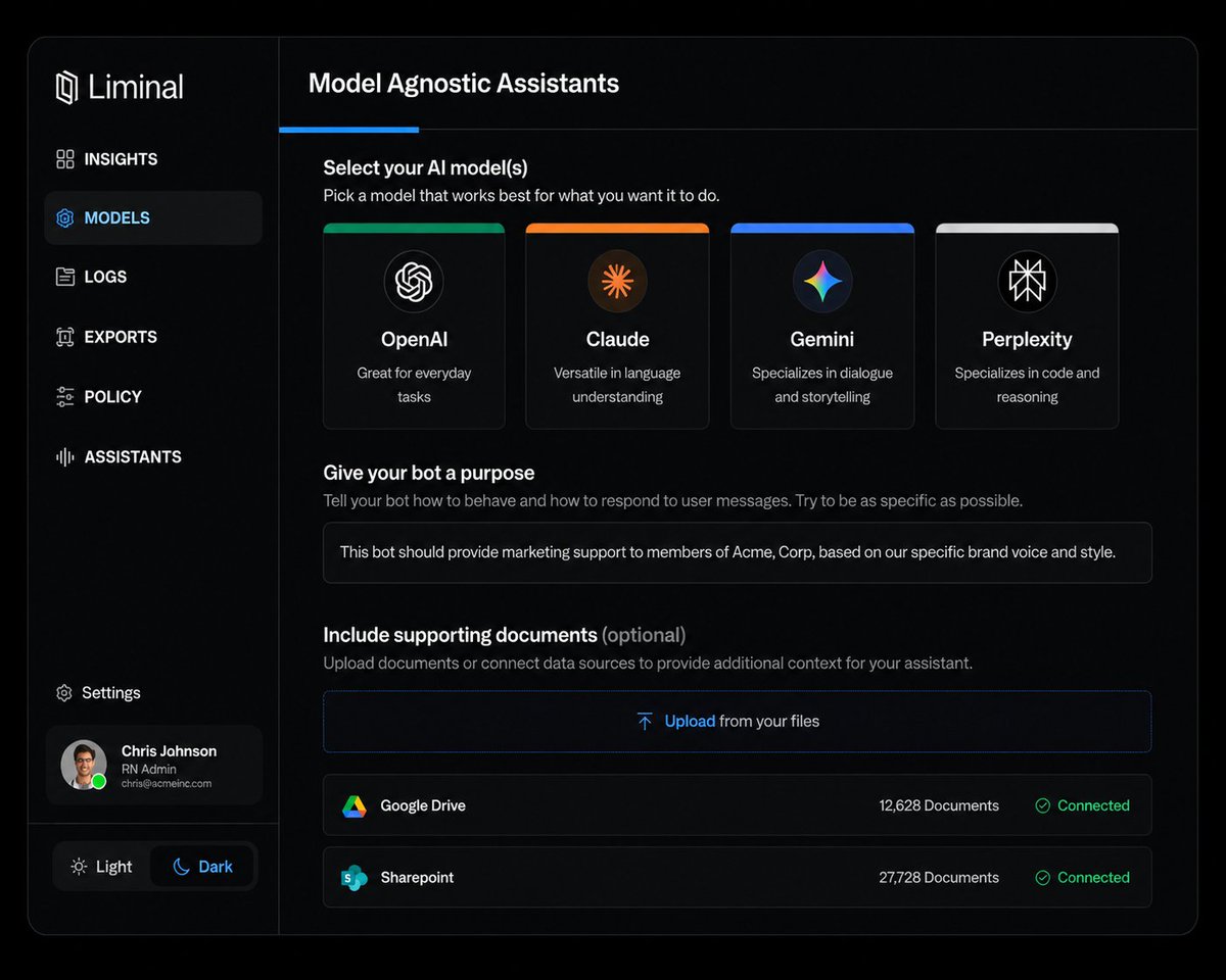 LiminalBridge's tweet photo. Custom multi-model assistants for more tailored outputs.

Build and share your own secure, custom assistants. https://t.co/2IrnHXFZcE