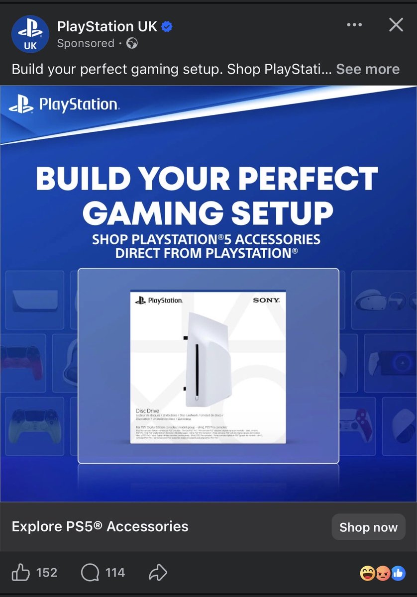 BSquatF's tweet photo. I kid you not, this is on Facebook right now 😂 

PlayStation is advertising the disk drive add-on for the PS5

@DoesItPlay1 @PhysicReleases @IGN @GameSpot https://t.co/BKkhQAfYeS