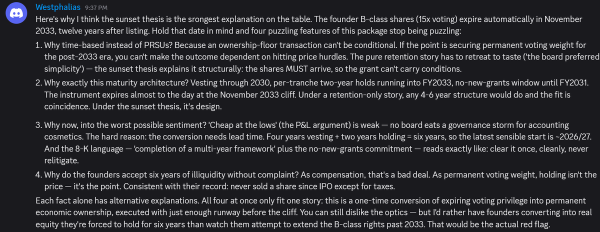 hexahasher's tweet photo. This is one of the more interesting explanations I've seen for @IREN_Ltd 's RSU package as it provides a logical explanation for why the package was structured this way.
@Andreas_Knopf thank you for sharing it on @Agrippa_Inv Discord group! 
Curious what others think. $IREN https://t.co/GZy7KcgYgW