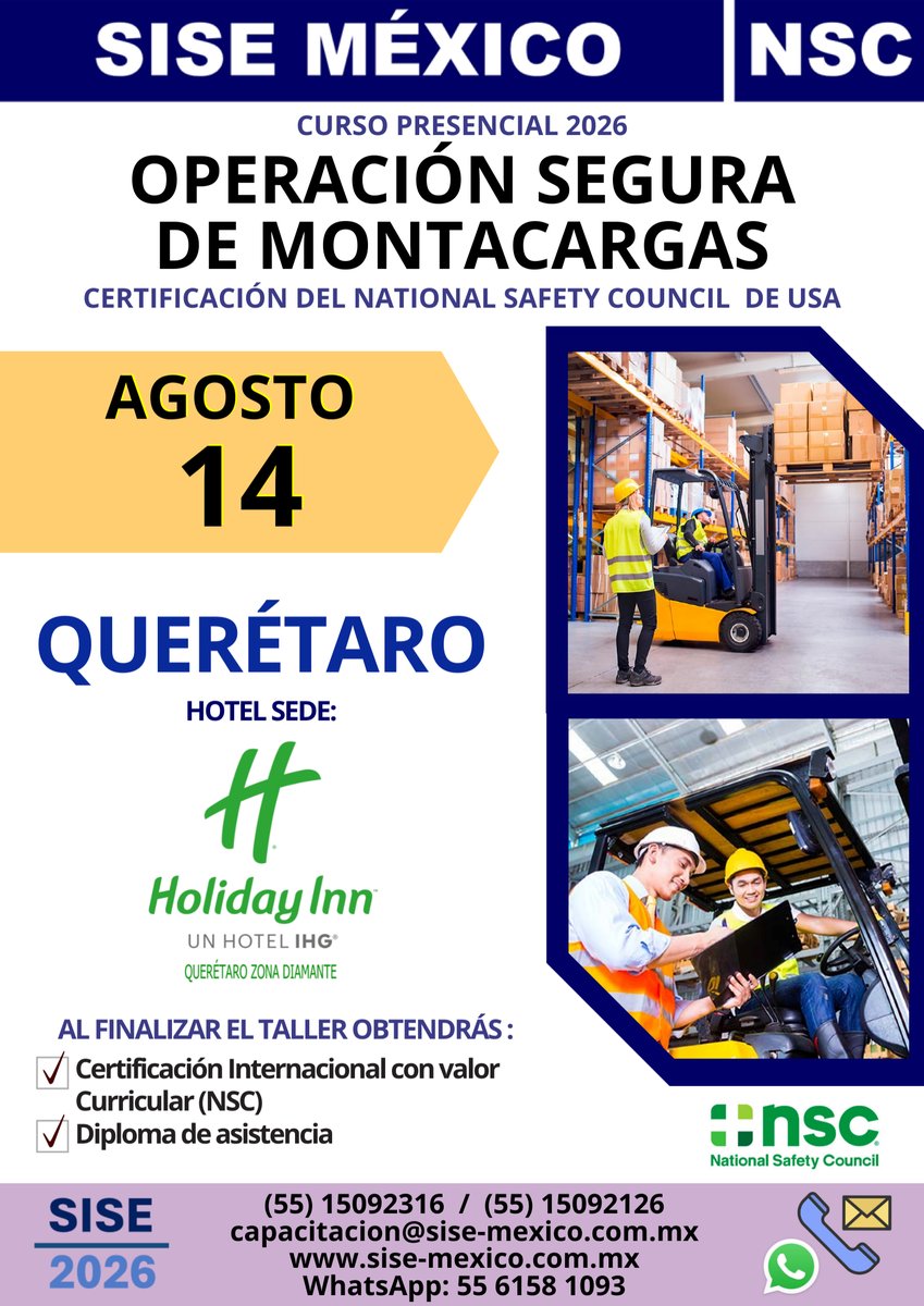 SISEMEXICO's tweet photo. No te pierdas este extraordinario Curso de Operación Segura de Montacargas que provee los elementos básicos para la operación segura, las técnicas para reducir el riesgo de accidentes.
#SISEMEXICO #NSC #HSE #SSO  #STPS #PrevencionDeRiesgos #EPP #Safety #Montacargas https://t.co/eUqFFPIaHn