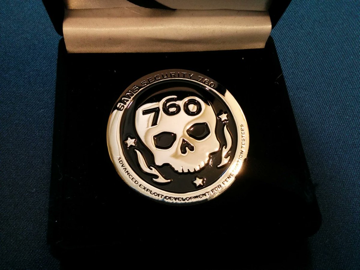 Steph3nSims's tweet photo. Congratulations to John Tear &amp; Ahmed Alshammari (@ahmed_vapt) for becoming the first two SANS SEC760 "advanced exploit dev" students to earn the post-course challenge coin. Students must identify multiple Windows Kernel exploit primitives, chaining them together to elevate privs! https://t.co/qkNLRDnd4K