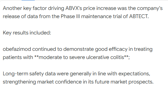 Wilson_WZW's tweet photo. $ABVX
Abivax announced that its American Depositary Shares (ADS) public offering received strong investor demand, and the company has increased the fundraising size from $600 million to $800 million (final pricing of approximately $125 per ADS). https://t.co/8syyb3QFyf