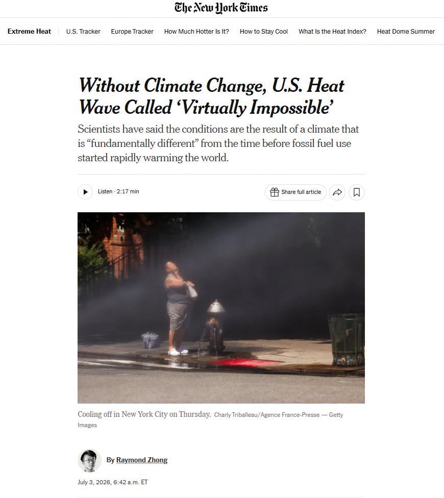 ChrisMartzWX's tweet photo. The science is settled! ✍️🤓🫴🧪

The New York Times reports today that the ongoing eastern U.S. heatwave is “virtually impossible without climate change.”

That sounds pretty bad. I'm pretty worried. 😨

The NYT's Raymond Zhong writes,

🗨️ “𝘛𝘰 𝘦𝘴𝘵𝘪𝘮𝘢𝘵𝘦 𝘩𝘰𝘸 𝘮𝘶𝘤𝘩 𝘤𝘭𝘪𝘮𝘢𝘵𝘦 𝘤𝘩𝘢𝘯𝘨𝘦 𝘪𝘯𝘤𝘳𝘦𝘢𝘴𝘦𝘥 𝘵𝘩𝘦 𝘭𝘪𝘬𝘦𝘭𝘪𝘩𝘰𝘰𝘥 𝘰𝘧 𝘵𝘩𝘪𝘴 𝘸𝘦𝘦𝘬’𝘴 𝘴𝘸𝘦𝘭𝘵𝘦𝘳𝘪𝘯𝘨 𝘤𝘰𝘯𝘥𝘪𝘵𝘪𝘰𝘯𝘴, 𝘵𝘩𝘦 𝘴𝘤𝘪𝘦𝘯𝘵𝘪𝘴𝘵𝘴 𝘢𝘯𝘢𝘭𝘺𝘻𝘦𝘥 𝘳𝘦𝘤𝘰𝘳𝘥𝘴 𝘰𝘧 𝘢 𝘮𝘦𝘢𝘴𝘶𝘳𝘦𝘮𝘦𝘯𝘵 𝘰𝘧 𝘩𝘦𝘢𝘵 𝘴𝘵𝘳𝘦𝘴𝘴 𝘤𝘢𝘭𝘭𝘦𝘥 '𝘸𝘦𝘵 𝘣𝘶𝘭𝘣 𝘨𝘭𝘰𝘣𝘦 𝘵𝘦𝘮𝘱𝘦𝘳𝘢𝘵𝘶𝘳𝘦,' 𝘢 𝘧𝘪𝘨𝘶𝘳𝘦 𝘵𝘩𝘢𝘵 𝘢𝘤𝘤𝘰𝘶𝘯𝘵𝘴 𝘧𝘰𝘳 𝘩𝘶𝘮𝘪𝘥𝘪𝘵𝘺, 𝘸𝘪𝘯𝘥 𝘢𝘯𝘥 𝘥𝘪𝘳𝘦𝘤𝘵 𝘴𝘶𝘯𝘭𝘪𝘨𝘩𝘵. 𝘎𝘪𝘷𝘦𝘯 𝘵𝘩𝘢𝘵 𝘵𝘩𝘦 𝘩𝘦𝘢𝘵 𝘸𝘢𝘷𝘦 𝘪𝘴 𝘴𝘵𝘪𝘭𝘭 𝘶𝘯𝘧𝘰𝘭𝘥𝘪𝘯𝘨, 𝘵𝘩𝘦 𝘳𝘦𝘴𝘦𝘢𝘳𝘤𝘩𝘦𝘳𝘴 𝘤𝘰𝘮𝘣𝘪𝘯𝘦𝘥 𝘸𝘦𝘢𝘵𝘩𝘦𝘳 𝘰𝘣𝘴𝘦𝘳𝘷𝘢𝘵𝘪𝘰𝘯𝘴 𝘢𝘯𝘥 𝘧𝘰𝘳𝘦𝘤𝘢𝘴𝘵 𝘥𝘢𝘵𝘢.”

🔗https://t.co/ZJahy8OD31

So, right off the bat, this analysis (which is executed by, you guessed it, World Weather Attribution) is questionable. For one thing, the heatwave just began and it will continue through Independence Day weekend. Even if you believe in this so-called “attribution science” (I'll address that further down), it is irresponsible to draw robust conclusions like this prematurely. You need to wait days or even weeks to gather all of the available data, then analyze it, plot it, and finally write about it. That's how things work in REAL science, which does not include WWA's witchcraft of climastrology. 

🔗https://t.co/A50o2xyWdQ

And not only is this analysis largely a modeling effort (and I ought to remind y'all that model output cannot count as evidence), but it's modeling stacked on top of more modeling because the WWA “scientists” (and I use scare quotes there) employed forecast data to arrive at their bold conclusion, completely ignoring the fact that many numerical weather prediction (NWP) models such as the Global Forecast System (GFS) and European (ECMWF) have warm biases (likely due to their lower resolution compared to, say, the NAM) and predict daily maximum (Tmax) and minimum (Tmin) temperatures that are too high compared to physical observations. Legendary meteorologist (and my good friend OR “crazy uncle” as he likes to be called) @BigJoeBastardi has pointed out multiple times this past week.

In other words, this WWA analysis and NYT piece that promotes it is largely junk science.

But I digress, let's continue.

🗨️ “𝘛𝘩𝘦𝘺 [WWA] 𝘧𝘰𝘶𝘯𝘥 𝘵𝘩𝘢𝘵 𝘵𝘩𝘦 𝘩𝘪𝘨𝘩𝘦𝘴𝘵 𝘧𝘪𝘷𝘦-𝘥𝘢𝘺 𝘢𝘷𝘦𝘳𝘢𝘨𝘦 𝘵𝘩𝘪𝘴 𝘸𝘦𝘦𝘬 𝘰𝘧 𝘸𝘦𝘵 𝘣𝘶𝘭𝘣 𝘨𝘭𝘰𝘣𝘦 𝘵𝘦𝘮𝘱𝘦𝘳𝘢𝘵𝘶𝘳𝘦 𝘰𝘷𝘦𝘳 𝘵𝘩𝘦 𝘯𝘰𝘳𝘵𝘩𝘦𝘢𝘴𝘵𝘦𝘳𝘯 𝘜𝘯𝘪𝘵𝘦𝘥 𝘚𝘵𝘢𝘵𝘦𝘴 𝘢𝘯𝘥 𝘦𝘢𝘴𝘵𝘦𝘳𝘯 𝘊𝘢𝘯𝘢𝘥𝘢 𝘸𝘢𝘴 𝘴𝘵𝘪𝘭𝘭 𝘳𝘢𝘳𝘦 𝘪𝘯 𝘵𝘰𝘥𝘢𝘺’𝘴 𝘤𝘭𝘪𝘮𝘢𝘵𝘦, 𝘸𝘪𝘵𝘩 𝘢 𝘳𝘰𝘶𝘨𝘩𝘭𝘺 0.5 𝘱𝘦𝘳𝘤𝘦𝘯𝘵 𝘤𝘩𝘢𝘯𝘤𝘦 𝘰𝘧 𝘰𝘤𝘤𝘶𝘳𝘳𝘪𝘯𝘨 𝘪𝘯 𝘢𝘯𝘺 𝘨𝘪𝘷𝘦𝘯 𝘺𝘦𝘢𝘳. 𝘉𝘶𝘵 𝘪𝘵 𝘸𝘰𝘶𝘭𝘥 𝘩𝘢𝘷𝘦 𝘣𝘦𝘦𝘯 𝘴𝘰 𝘳𝘢𝘳𝘦 𝘢𝘴 𝘵𝘰 𝘣𝘦 𝘦𝘧𝘧𝘦𝘤𝘵𝘪𝘷𝘦𝘭𝘺 𝘪𝘮𝘱𝘰𝘴𝘴𝘪𝘣𝘭𝘦 𝘪𝘯 𝘵𝘩𝘦 𝘤𝘰𝘰𝘭𝘦𝘳 𝘸𝘰𝘳𝘭𝘥 𝘣𝘦𝘧𝘰𝘳𝘦 𝘵𝘩𝘦 𝘐𝘯𝘥𝘶𝘴𝘵𝘳𝘪𝘢𝘭 𝘙𝘦𝘷𝘰𝘭𝘶𝘵𝘪𝘰𝘯, 𝘵𝘩𝘦𝘺 𝘧𝘰𝘶𝘯𝘥.”

So, rather than assessing heatwave magnitude like has traditionally been done (i.e., examining the Tmax values), the WWA used a rather obscure metric that most people don't use, let alone understand, called the “wet bulb globe temperature” (WBGT), which is a composite index that combines the air temperature, humidity level, wind speed, the sun angle, and cloud cover. It was developed in the 1950s.

🔗https://t.co/3xVBhckhE6

The WWA examined WBGT over their study region, the northeastern U.S. and eastern Canada, using the annual highest five-day averaged WBGT (WBGTx5x). To do this, they used the ERA5 reanalysis data, which integrates both physical observations and modeled simulations to produce a consistent, gridded, high-resolution dataset of atmospheric conditions globally going back to 1950. That's fine and all, I suppose, but it does not come without limitations.

Unlike most of the handwritten 19th century weather observations (which Dr. John Christy and I are in the process of examining and homogenizing), which contained very detailed notes about cloud cover and wind speed / direction, daily U.S. Weather Bureau (now the National Weather Service) observations (~October 1890 to present) don't contain any data on local cloud cover, dew points, or wind speed / direction. The NWS now has that data (often in five-minute or hourly intervals) for ASOS sites, but said data only go back to the mid-to-late-20th century, at best. 1950 wasn't that long ago.

Without an abundance of real observations to work with, I have doubts about the WWA's high levels of confidence in their conclusions. Cloud area fraction, dew points, and wind directions are mostly guessed by computer model interpolation from scattered observations (which are fewer and fewer the farther back in time you go).

The NYT finally states,

🗨️ “𝘛𝘩𝘦 𝘴𝘤𝘪𝘦𝘯𝘵𝘪𝘴𝘵𝘴 𝘢𝘳𝘦 𝘢𝘧𝘧𝘪𝘭𝘪𝘢𝘵𝘦𝘥 𝘸𝘪𝘵𝘩 𝘞𝘰𝘳𝘭𝘥 𝘞𝘦𝘢𝘵𝘩𝘦𝘳 𝘈𝘵𝘵𝘳𝘪𝘣𝘶𝘵𝘪𝘰𝘯, 𝘢 𝘤𝘰𝘭𝘭𝘢𝘣𝘰𝘳𝘢𝘵𝘪𝘰𝘯 𝘵𝘩𝘢𝘵 𝘦𝘹𝘢𝘮𝘪𝘯𝘦𝘴 𝘦𝘹𝘵𝘳𝘦𝘮𝘦 𝘸𝘦𝘢𝘵𝘩𝘦𝘳 𝘦𝘷𝘦𝘯𝘵𝘴 𝘵𝘰 𝘱𝘪𝘯𝘱𝘰𝘪𝘯𝘵 𝘵𝘩𝘦 𝘥𝘦𝘨𝘳𝘦𝘦 𝘵𝘰 𝘸𝘩𝘪𝘤𝘩 𝘵𝘩𝘦𝘺 𝘸𝘦𝘳𝘦 𝘪𝘯𝘧𝘭𝘶𝘦𝘯𝘤𝘦𝘥 𝘣𝘺 𝘨𝘭𝘰𝘣𝘢𝘭 𝘸𝘢𝘳𝘮𝘪𝘯𝘨. 𝙏𝙝𝙚𝙞𝙧 𝙛𝙞𝙣𝙙𝙞𝙣𝙜𝙨 𝙝𝙖𝙫𝙚 𝙣𝙤𝙩 𝙮𝙚𝙩 𝙗𝙚𝙚𝙣 𝙥𝙪𝙗𝙡𝙞𝙨𝙝𝙚𝙙 𝙞𝙣 𝙖 𝙥𝙚𝙚𝙧-𝙧𝙚𝙫𝙞𝙚𝙬𝙚𝙙 𝙖𝙘𝙖𝙙𝙚𝙢𝙞𝙘 𝙟𝙤𝙪𝙧𝙣𝙖𝙡.”

And there it is. This analysis, if that's what you want to call it, has not been subject to rigorous peer review or published in an academic journal.

Now, I personally don't care about that, but alarmists always like to point out that nothing their critics say to contest climate hysteria (such as this WWA analysis) matters unless it is published in a journal. So, why are they not holding themselves to the same standards? Why should preliminary findings that haven't yet been published be newsworthy? 

Other outlets have reported on this “flash study”, such as The Guardian and Reuters.

🔗https://t.co/u4GCKrlGyR

🔗https://t.co/SStyJzWEh4

Notice that these stories all use roughly the same language. “A rapidly warming world.” “Caused by fossil fuels.” “Virtually impossible.” These are copy-paste stories built from a list of talking points that these so-called “journalists” received in an email. There is ZERO investigative journalism here. They don't question these findings as real journalists should. They don't ask any follow-up questions either. They just nod in agreement because they are paid to push climate propaganda.

I should also regurgitate my point in other posts that I've made that climate change, by definition, is an outcome, not a cause or an accelerant. It describes a change in climate, the latter of which is a statistical description of the mean and variability of Earth's climate system. An increase or decrease in heatwave frequency / magnitude would be evidence of climate change, but climate change itself does not cause or worsen them. You could argue that mankind's slight enhancement of the greenhouse effect has, but that isn't the same as saying “climate change caused this event / made this event worse,” which is an outright false framing.

If we really want to examine whether or not this July heatwave is unprecedented in the northeast, well, the metric used historically to evaluate heatwaves is the afternoon Tmax.

On June 29th, 1853, Washington, D.C. reached 102°F. The following day, it reached 105°F, which is hotter than anything in forecast for D.C. this weekend. It was 106°F in Detroit that day. How did that happen in June of all months? Then, during this exact week in 1911, there was the hottest July 4th weekend on record in the U.S. On July 3rd, 1911, 13.1% of the country reached 100°F and nearly half of the nation was ≥90°F. Much of New England was also ≥100°F. During this week in 1901, much of the eastern half of the country reached 100°F (it was one of the deadliest in history).

While we don't have any dew point data to infer what humidity levels were during these events, from a pure temperature standpoint, there is nothing unprecedented about this heatwave despite the fact the planet is ~2°F (1.3°C) warmer now than it was in 1850. There is no doubt it is hotter than a hoochie coochie this weekend, but this is nothing that hasn't happened several times before. It's summertime; if it were, say, May or mid-September, there'd be a leg for alarmists to stand on here.

All of that to say that this is just another example of day-to-day and week-to-week weather, not climate.

Stay cool with your A/C, don't leave your pets outside, hydrate, and rest easy tonight knowing that your Chevy Suburban did not cause this heatwave to occur.