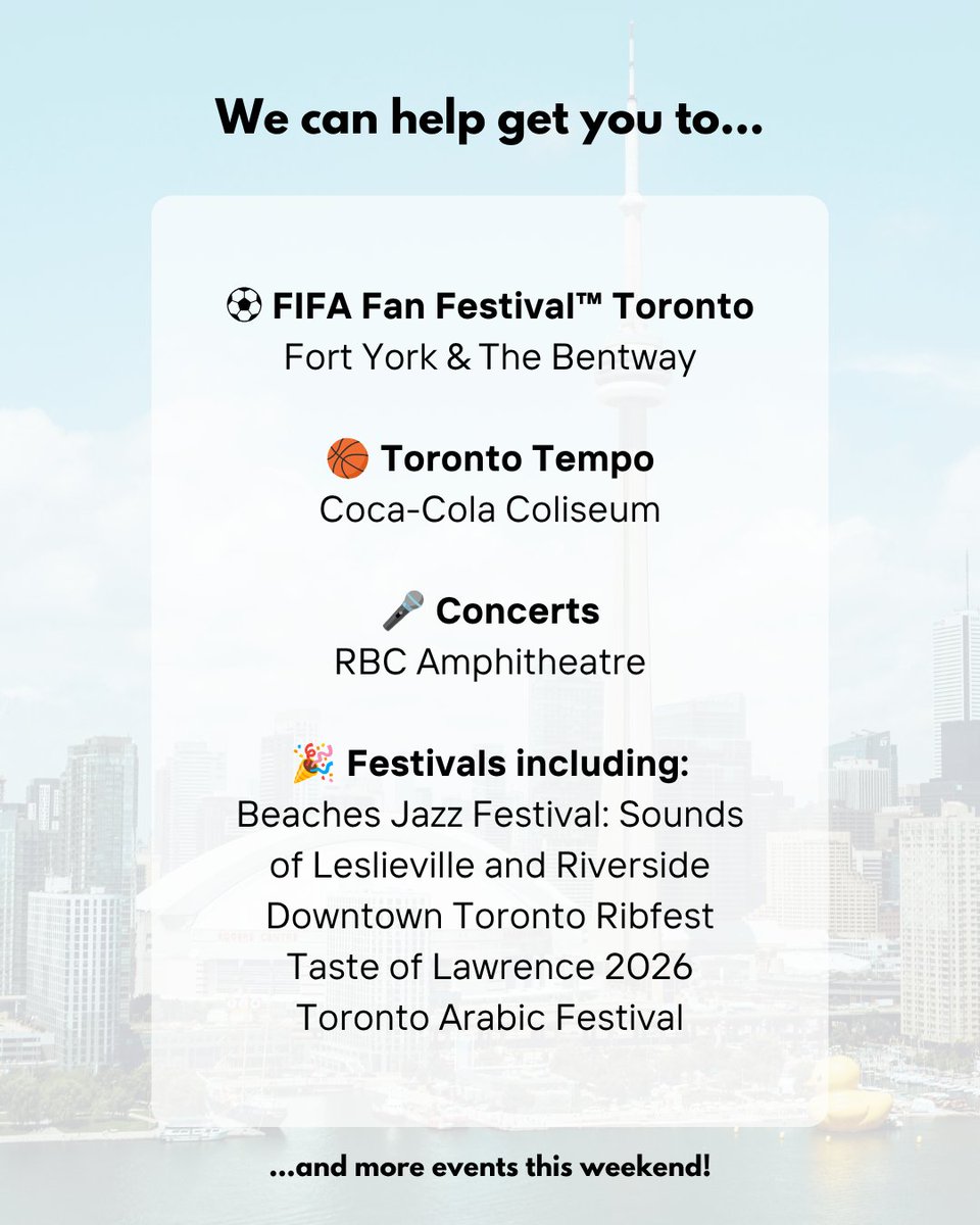 TTChelps's tweet photo. 🎉 From game day and musical showcases to food festivals and farmers’ markets, it’s a busy weekend in the city – and the TTC is ready to take you wherever you’re going! 

Learn more: https://t.co/m3XX4u9TV6 https://t.co/y6BAjJN2b4