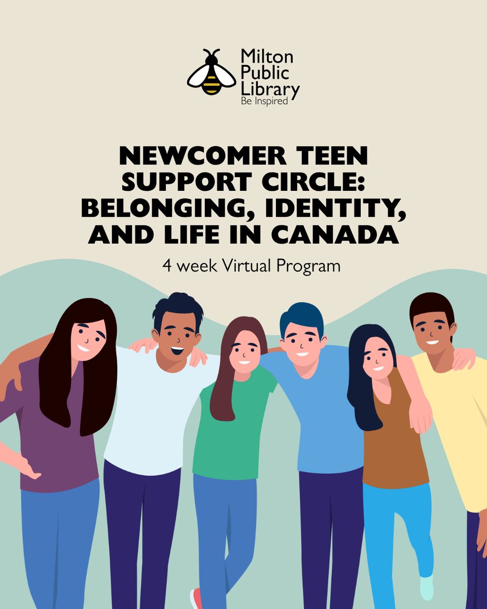 Milton_Library's tweet photo. 🌍💙 New to Canada? You don't have to navigate it alone.
 
🗓️ Sundays: July 12 &amp; 26, August 9 &amp; 23
⏰ 1:00 - 2:00 PM
💻 Online
 
Register on our website!
 
#MPL #NewcomerTeens #YouthPrograms #CommunitySupport https://t.co/bMLgXWpIxr