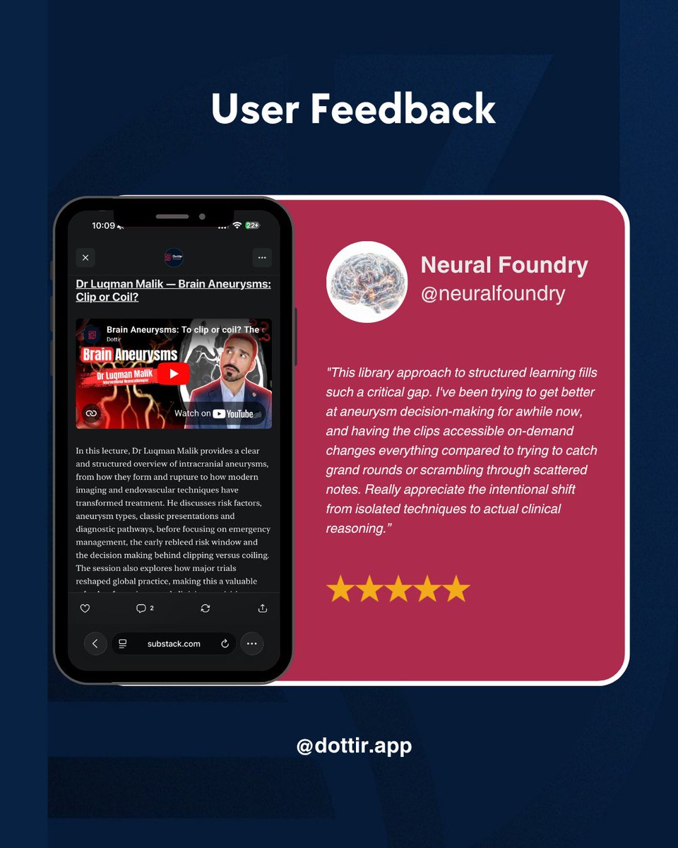 dottir_uk's tweet photo. We’re incredibly grateful for feedback like this ⭐

Hearing that our lectures and case library are actually helping with real clinical decision-making means everything to us.

Explore more at https://t.co/vLBmM453ZK and follow our other social media. https://t.co/SZTiWAVNIz