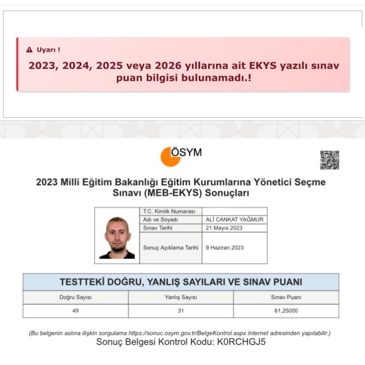 Cankat91's tweet photo. @tcmeb Ekys sınavını 2023 yılında kazanıp, puanımı hiç kullanmamama rağmen neden başvuru yapamıyorum ???

 @tcmeb @mebpgm https://t.co/A96JWYYCi7