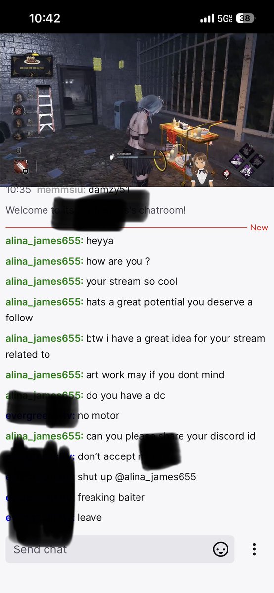 evergreens001's tweet photo. More bot comments on my friends chat.#stream #botcomments #twitchstream #baiters https://t.co/VjjyH1JaS3