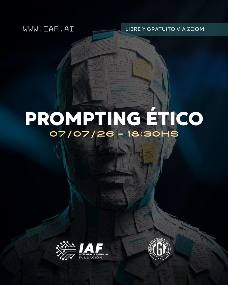 cgtoficialra's tweet photo. 🧠 CURSO ABIERTO: PROMPTING ÉTICO

La Inteligencia Artificial genera respuestas en segundos. La diferencia sigue estando en las preguntas que hacemos —y en el criterio con que las usamos.
Junto a la Fundación IAF, la CGT invita a un nuevo encuentro de la Formación Anual 2026: un curso sobre el uso crítico, responsable y ético de la inteligencia artificial.

🗓️ Martes 7 de julio · 18:30 hs
🖥️ Virtual, vía Zoom — libre y gratuito
⚠️ El link de acceso llega 48 hs antes por mail.

🔍 Vamos a trabajar sobre:
▪️ Cómo formular mejores preguntas para obtener resultados más útiles y precisos
▪️ Qué compone un prompt efectivo
▪️ Cómo desarrollar una mirada crítica sobre las respuestas de la IA
▪️ Qué son los sesgos y las alucinaciones, y cómo identificarlos
▪️ Buenas prácticas para el uso responsable de datos e información sensible
▪️ La IA como herramienta de apoyo para potenciar capacidades humanas

Formarse en IA no es solo una cuestión técnica: es comprender sus límites y usarla de manera responsable, poniendo la tecnología al servicio de las personas y del trabajo.

📩 Inscripción abierta https://t.co/ye0XOJqwEO

#IAF #CGT #InteligenciaArtificial #FuturoDelTrabajo #FormaciónSindical #TrabajoDigno