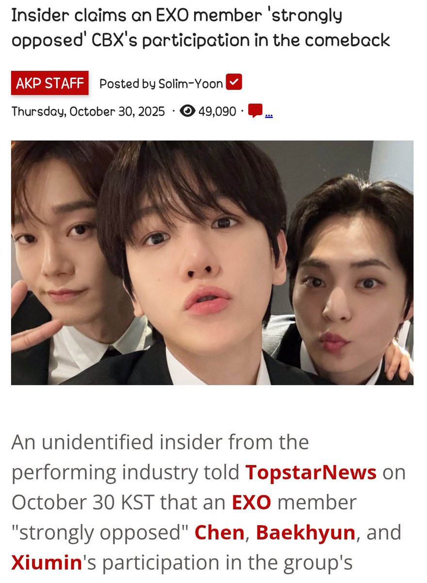 ry3my's tweet photo. • It's 2026, and OT5s are still pretending CBX left EXO when they were EXCLUDED.

•It's 2026, and OT5s are still claiming CBX sued SM, when it was SM that sued CBX first.

•It's 2026, and OT5s are still calling CBX the "traitors," when the betrayal came from the other side. https://t.co/efLj3AwteI