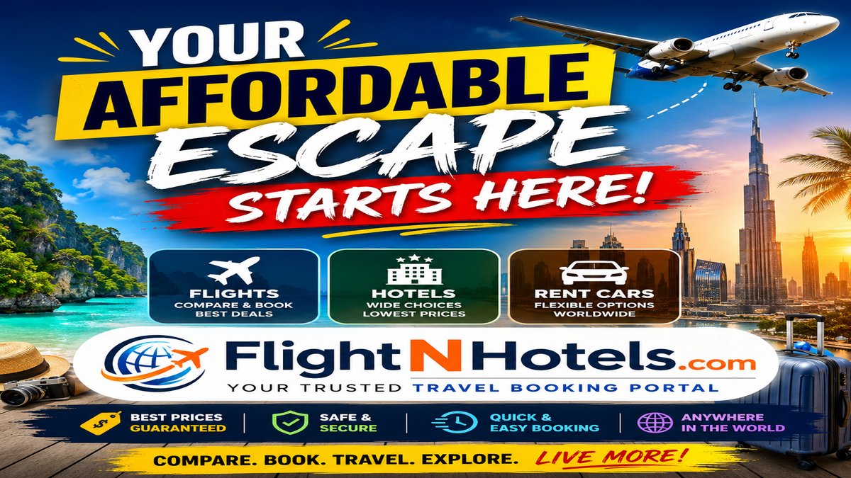 flight_Nhotels's tweet photo. ✈️ Your affordable escape starts here! 🌍 Compare and book flights, hotels &amp; car rentals worldwide—all in one place. Save time, compare multiple options, and find great travel deals for your next adventure.

👉 Visit: https://t.co/e4fG8ibfqf

#Travel #FlightNHotels #TravelDeals https://t.co/W4QwcXApAK