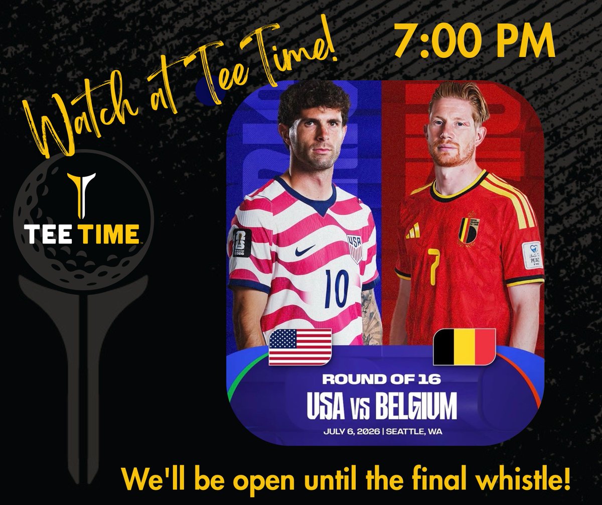 PlayTeeTime's tweet photo. LET'S DO THIS! Monday, July 6 @ 7PM | Team USA vs. Belgium WATCH PARTY...

Join us! We'll be serving up cold drinks and our delicious new menu.

Our expansive patio seating can handle your crew. But feel free to bring your own folding chair! 
https://t.co/s8enDYwB78 https://t.co/ZRJrBtSsRd