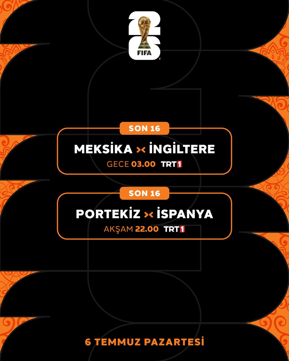 DSmartDunyasi's tweet photo. 🏆 2026 FIFA Dünya Kupası’nda günün fikstürü. 🔥

Dünya Kupası heyecanı TRT1'de, #DSmartGO ile dilediğin cihazda!

Canlı izle, kaçırırsan 3 güne kadar geri sar izle. ⚽ https://t.co/4LKRFevTnI