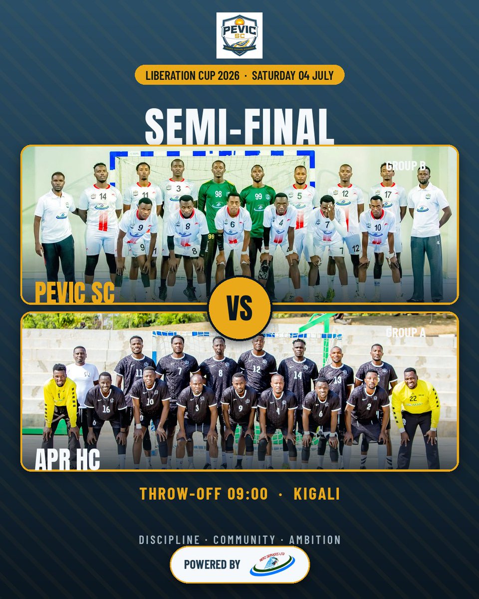 pevicsportclub's tweet photo. βοΈ SEMI-FINAL SET! π΅π‘
PEVIC SC π APR HC
We've earned our place in the last four β now the real test. One game to reach the final.
ποΈ Saturday 4 July Β· β° 09:00 Β· π Kigali
Come and be our extra player! πͺ
Discipline β’ Community β’ Ambition
#PEVICSC #LiberationCup2026 #Handball #SemiFinals #NeroServices