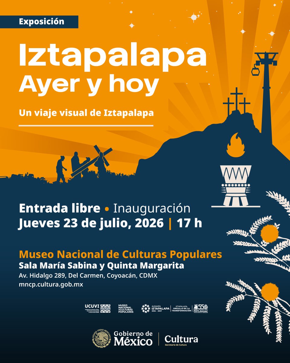 MNCP_DGCP's tweet photo. Asiste a la inauguración de la exposición "Iztapalapa. Ayer y hoy"

El Museo Nacional de Culturas Populares presenta un viaje visual por una de las demarcaciones con mayor riqueza cultural, histórica y social de la Ciudad de México. 

📅 23 de julio  | 17 h
🎟️ Entrada libre https://t.co/Jqxm0Fr6S9