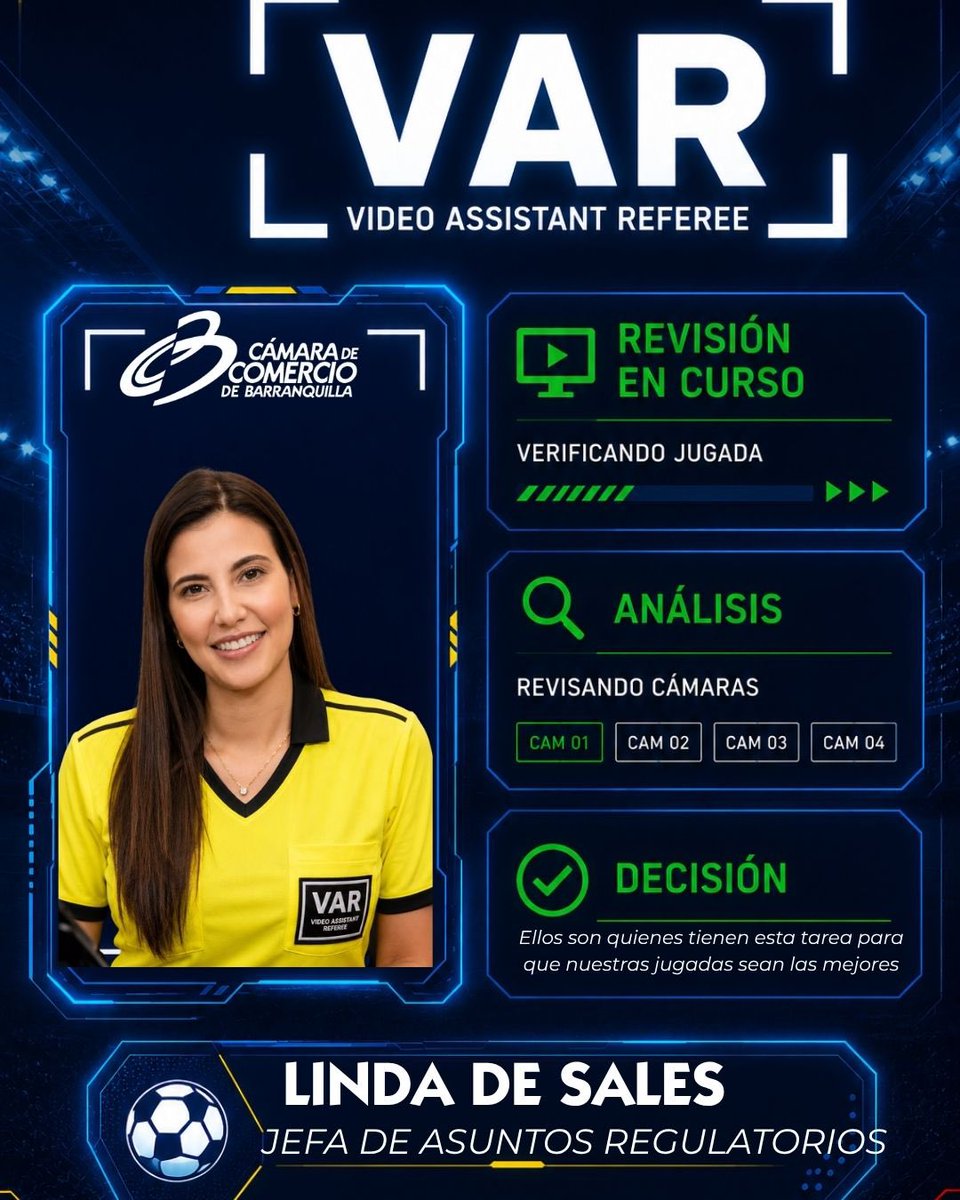 Camarabaq's tweet photo. 🟢 Revisión en curso. ⚽

📹 Analizando cada jugada.
🔍 Revisando cada detalle.
✅ Decisión: ayudar a que el equipo siempre juegue su mejor partido.

Hoy presentamos al VAR de la Cámara de Comercio de Barranquilla: el equipo de líderes que, desde Secretaría General, analiza, orienta y acompaña cada iniciativa para que nuestras jugadas generen más valor para los empresarios del Atlántico. 💙

Y porque las mejores decisiones también se fortalecen con tecnología, en Máster IA estamos llevando la inteligencia artificial a cientos de empresas para que optimicen procesos, tomen mejores decisiones y sean más competitivas. 🤖🚀

⚽ El mejor equipo también necesita un gran VAR.

Participa en Master IA: 🙌
https://t.co/gCXQohFcHG