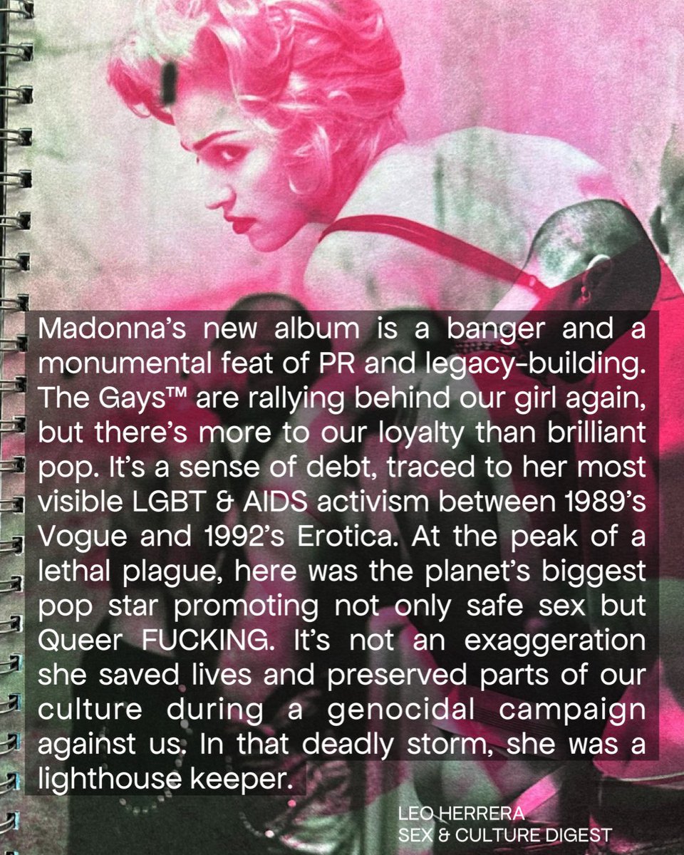herreraimages's tweet photo. Madonna’s legacy.

Confessions is a banger but our debt to her extends beyond brilliant pop. From my Sex &amp; Culture Digest. https://t.co/3Xy9RZ8Jcd