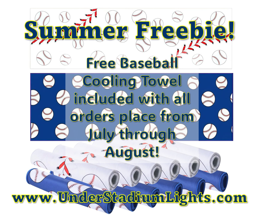 StadiumLites's tweet photo. ⚾️Cool off this summer with a free baseball cooling towel! Get yours today at https://t.co/z46YoQew62! ⚾️(while supplies last) https://t.co/AtKcGT09oa