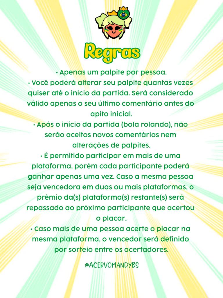 AcervoMandyBS's tweet photo. ⚽️ BOLÃO DO ACERVO 🇧🇷x🇳🇴

Acerte o placar de Brasil x Noruega e concorra a um kit de recompensas do Brawl Stars! 

- Siga esta conta
- Siga YouTube e TikTok pelos links abaixo
- Republique e Curta esta publicação
- Comente seu palpite para o placar

Regras completas na imagem. https://t.co/K89DZbF4JM