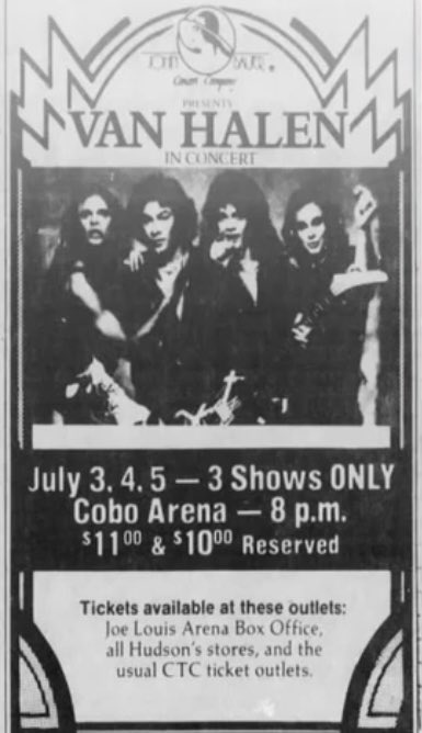 KTrain939913's tweet photo. Today in Rock History

July 4, 1981
On Independence Day 1981, Van Halen rocked Detroit’s Cobo Arena during their Fair Warning tour. The setlist included hits like “On Fire,” “Sinner’s Swing!,” “Hear About It Later,” and “Runnin’ With the Devil”. This performance was part of a three-night stand in Detroit from July 3–5, 1981.