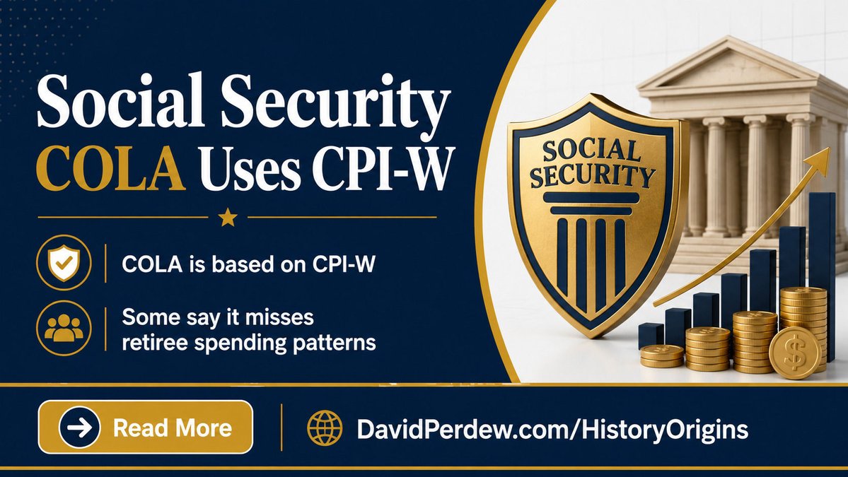 davidperdew's tweet photo. Social Security COLA is calculated using CPI-W — weighted toward urban wage earners. Some argue it doesn't reflect retiree spending patterns well. https://t.co/TQ5eyt2NQf #SocialSecurity https://t.co/SXnf7OTiub