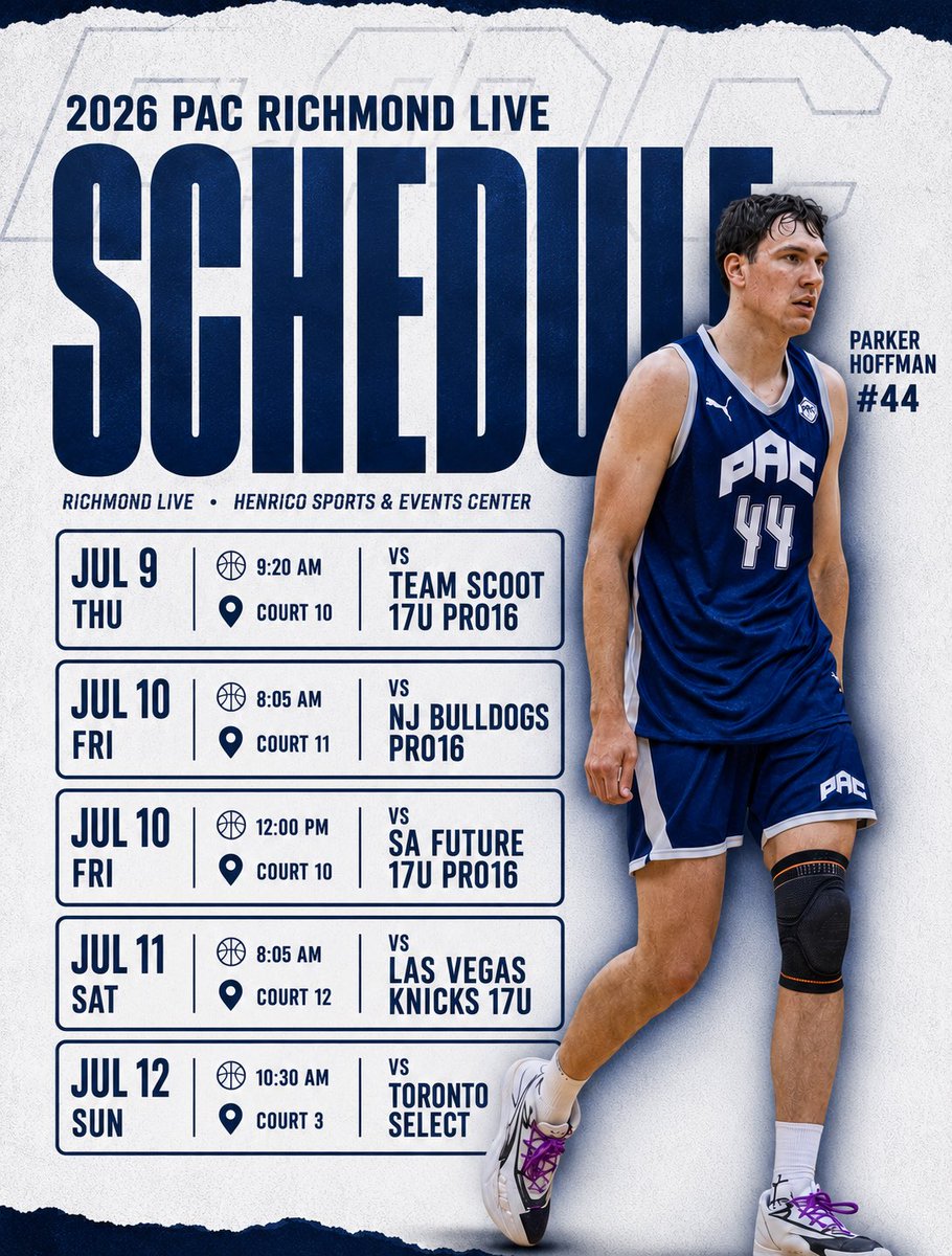 ParkerHoffman_5's tweet photo. Coaches, here is my schedule for this next weekend in Richmond. Feel free to come and see me play!

@PRO16League @Marquette_Hoops @BasketballPAC @PrepHoopsMO @RL_HoopsMO @chazglotta @GSV_STL https://t.co/CLADC6dSv3