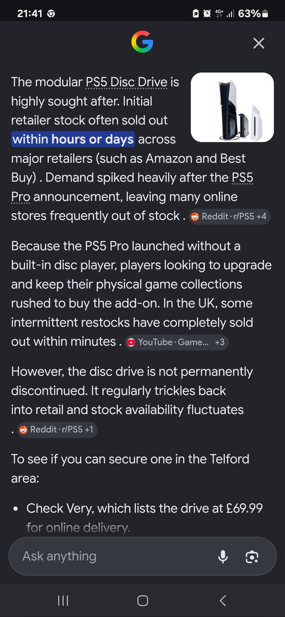 SiKthYEXP's tweet photo. So yeah I did a little research Remember when @PlayStation announced Ps5 Pro with the separate Disc Drive.

Well guess what that Disc Drive sold out within hours and days of the announcement and demand sparked heavily after the PS5 Pro announcement leaving many online retailers frequently out of stock.

Once again I catch you out again sony.

People wanted Physical disc Drive.