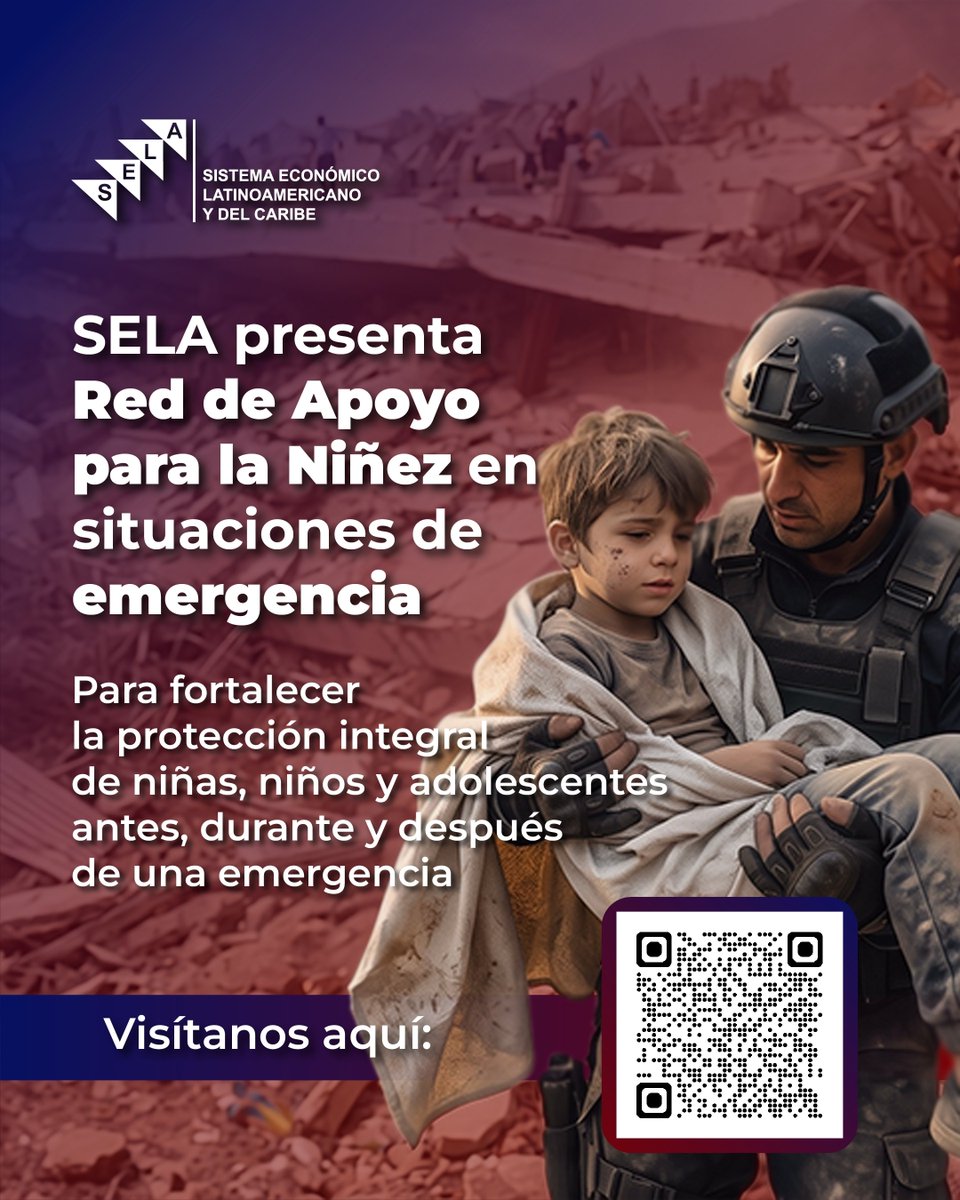 SELAInforma's tweet photo. 🌎 El #SELA presentó este viernes 3 de julio la Red de Apoyo para la Niñez, una iniciativa concebida en el contexto de los recientes eventos sísmicos registrados en Venezuela 🇻🇪, con el propósito de contribuir al fortalecimiento de la protección integral de niñas, niños y adolescentes en las distintas fases de una emergencia: preparación, respuesta y recuperación.

💻 A través de su micrositio, la Red de Apoyo para la Niñez reúne información oficial y recursos especializados, incluyendo recomendaciones para familias , personas cuidadoras y comunidades; materiales de orientación y apoyo psicosocial; contactos de emergencia; así como enlaces a organismos nacionales e internacionales con competencias en protección de la niñez, asistencia humanitaria y gestión del riesgo de desastres.

🌐 Con el lanzamiento de esta iniciativa, el #SELA reafirma su compromiso con la promoción de la cooperación regional, el intercambio de experiencias y buenas prácticas, y el fortalecimiento de capacidades institucionales para la gestión integral del riesgo de desastres. Asimismo, ratifica su voluntad de contribuir al desarrollo de comunidades más seguras, resilientes e inclusivas, en las que la protección de la niñez y la adolescencia sea una prioridad en las políticas y acciones de prevención, preparación, respuesta y recuperación ante emergencias.

✅ Más detalles aquí: https://t.co/Z8wu38Hq5W

🔹 ¡Más y Mejor Integración!

#Sela #SelaInforma #AyudaHumanitaria #Terremoto #Venezuela

@CancilleriaCol  @CancilleriaPeru  @SRE_mx  @CancilleriaUy  @CancilleriaHN  @CubaMINREX  @Cancilleria_ve  @MRE_Bolivia  @ColombiaEmbVzla  @EmbBarVen  @EmbHN_Venezuela  @CancilleriaEc  @CancilleriaPma  @MIREXRD  @Cancilleria_Ar  @cancilleriasv  @CancilleriaP @MinRexNicaragua  @Minrel_Chile  @MinexGt  @ItamaratyGovbr  @MOFAbahamas  @MFABelize  @mfaguyana  @MOFAsur  @mfcagovtt ; @comunidadandina @ALADI_SG @ACS_AEC @ALBATCP @sg_sica @CARICOMorg @A_delPacifico @mercosur @OLACDEORG @AgendaCAF @SP_SELAorg