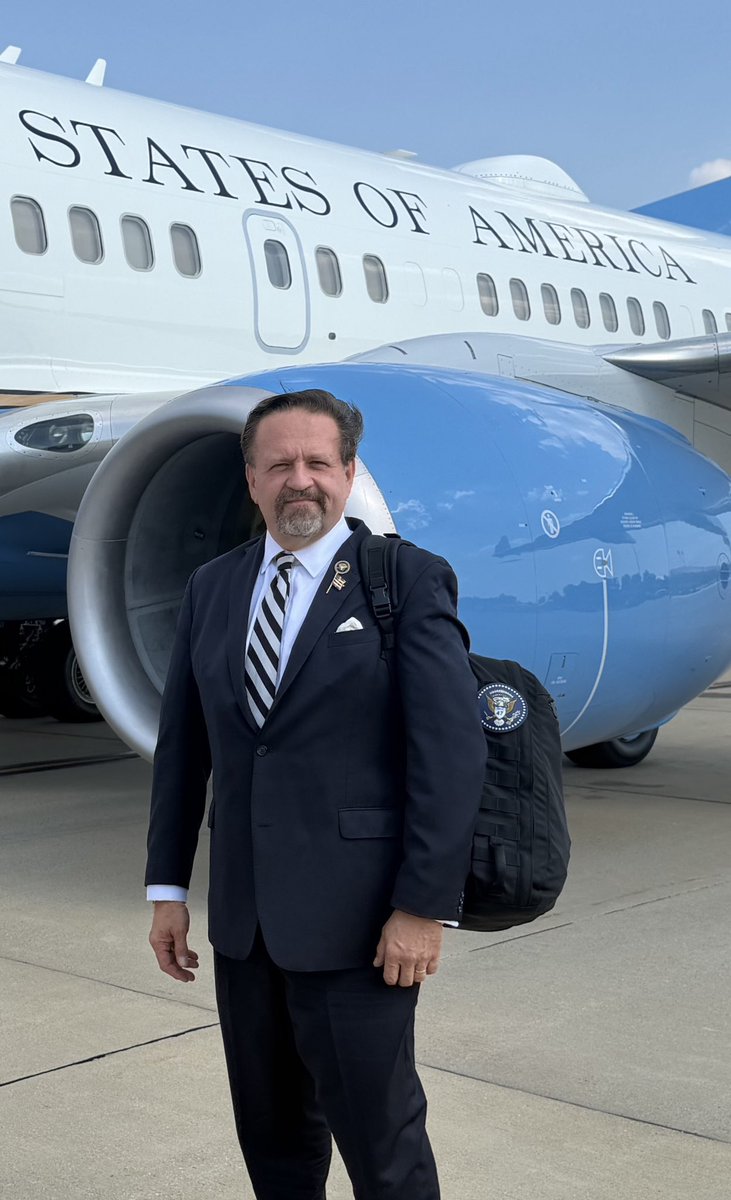 SebGorka's tweet photo. Leaving Andrews with @WhiteHouse compatriots ahead of President @realDonaldTrump’s historic 250th speech tonight at Mount Rushmore. 
@WhiteHouse 
https://t.co/rfkBNQXbqj https://t.co/qgdESyBMi0