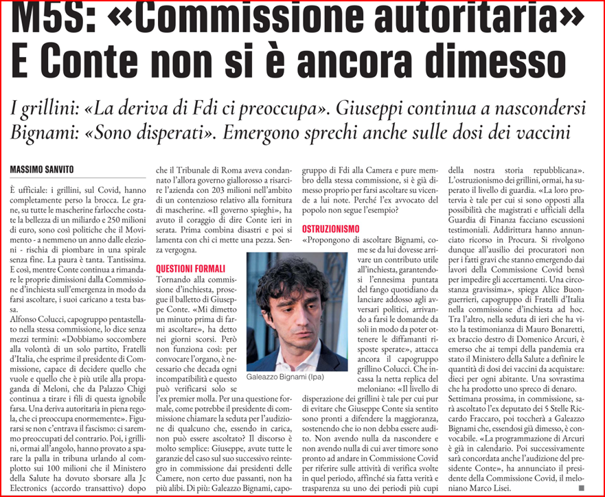 OrtigiaP's tweet photo. Nonostante i proclami di dimissioni dalla #commissionecovid fatti da @NicolaPorro  ad oggi non solo @GiuseppeConteIT non si è dimesso, ma fugge protetto dalla complicità dei suoi pentastellati. SE SCAPPI SEI COLPEVOLE E LO SAI...le chiacchiere stanno a zero https://t.co/VqsyI5hIwo