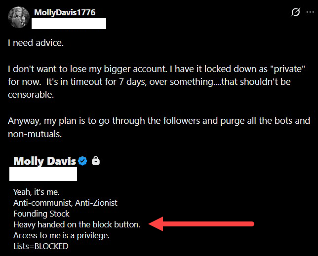 itsadeadlife's tweet photo. I recently lost my other x account created in 2008 because I kept blocking accounts. From 2008! I never posted! I only used the account to monitor weather/traffic in my area. The x algorithm will punish your account for blocking accounts and/or liking a tweet then undoing it. https://t.co/aLQH4rlhdX