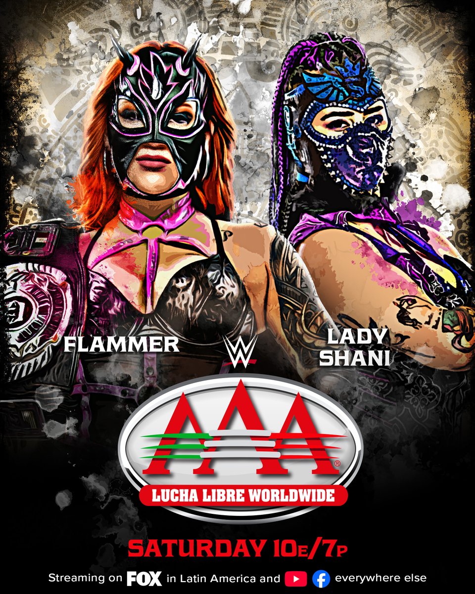 WWE's tweet photo. Lady Shani returns to action THIS SATURDAY to challenge AAA Reina de Reinas Champion Flammer! 💥👊

📺 8PM Mexico &amp; Latin America on Fox and Fox One

🌎 10 ET/7 PT on Facebook &amp; YouTube https://t.co/XtWI8cMr5b