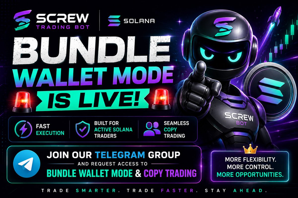 BASEBAMCHADS's tweet photo. 🚨 BUNDLE WALLET MODE IS NOW LIVE! 🚨

The Screw Trading Bot on Solana just got even more powerful.

🔥 Bundle Wallet Mode is officially live, giving traders more flexibility and advanced execution for their trading strategies.

✅ Fast execution
✅ Designed for active Solana traders
✅ Seamless integration with Copy Trading

Want access?

📲 Join our Telegram community today and request access to Bundle Wallet Mode and Copy Trading.

Telegram: https://t.co/k6JocnUxMX

Telegram Bot: https://t.co/23FbjdZh9G

Don’t wait until everyone else is already positioned. Get inside, request your access, and be ready for the next opportunities on Solana.