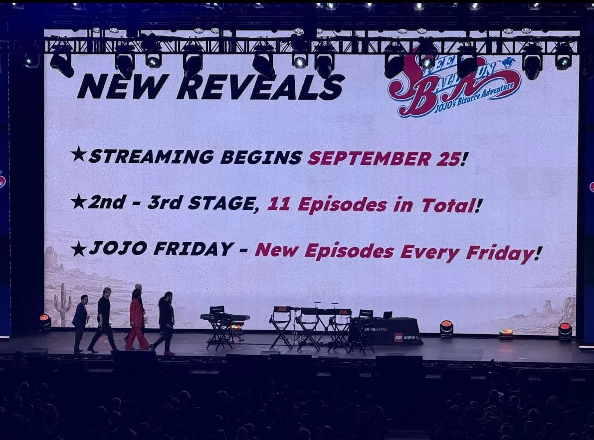 lacajadejohnny's tweet photo. Steel Ball Run second batch begins Sep 25
2-3rd stage, 11 episodes in total
New episodes every Friday
#SteelBallRun #Jojos https://t.co/7I4mjuvxrX