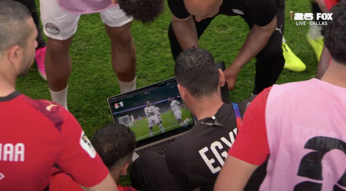 IcyVert's tweet photo. Egypt prepped for pens by… watching Mbappe highlights? https://t.co/esqMBbnco6