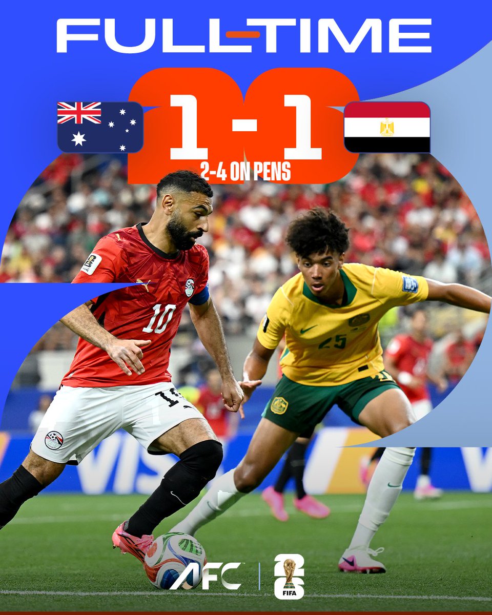 afcasiancup's tweet photo. FT | 🇦🇺 Australia 1️⃣-1️⃣ Egypt 🇪🇬 (2️⃣-4️⃣ on pens)

Australia's #FIFAWorldCup journey comes to a conclusion after a hard-fought match in Dallas. https://t.co/eC5IFDy446