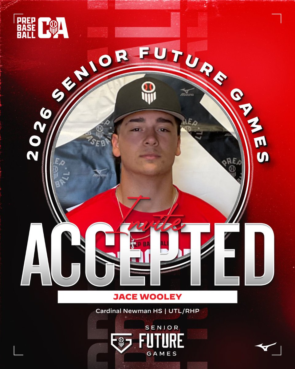 PrepBaseballCA's tweet photo. 𝙎𝙚𝙣𝙞𝙤𝙧 𝙁𝙪𝙩𝙪𝙧𝙚 𝙂𝙖𝙢𝙚𝙨 𝘽𝙤𝙪𝙣𝙙✈️🧳

We welcome Jace Wooley to #TeamWestCoast to represent California at the 2026 Senior Future Games!

#BeSeen #ShapeTheState #PBSFG26

👤 https://t.co/PyWQACVBV0 | @jacewooley27 https://t.co/xEyVPuY1de