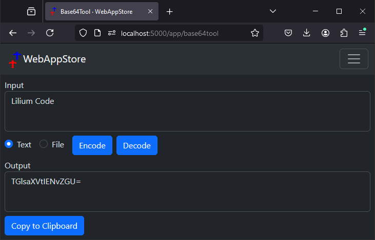LiliumCode's tweet photo. III • VII • MMXXVI
Base64Tool
Encode and decode Base64 text and files with ease. Upload files or paste text for fast, accurate backend-powered Base64 conversion.
#webapp #webappstore #programming https://t.co/IE65rOApGZ