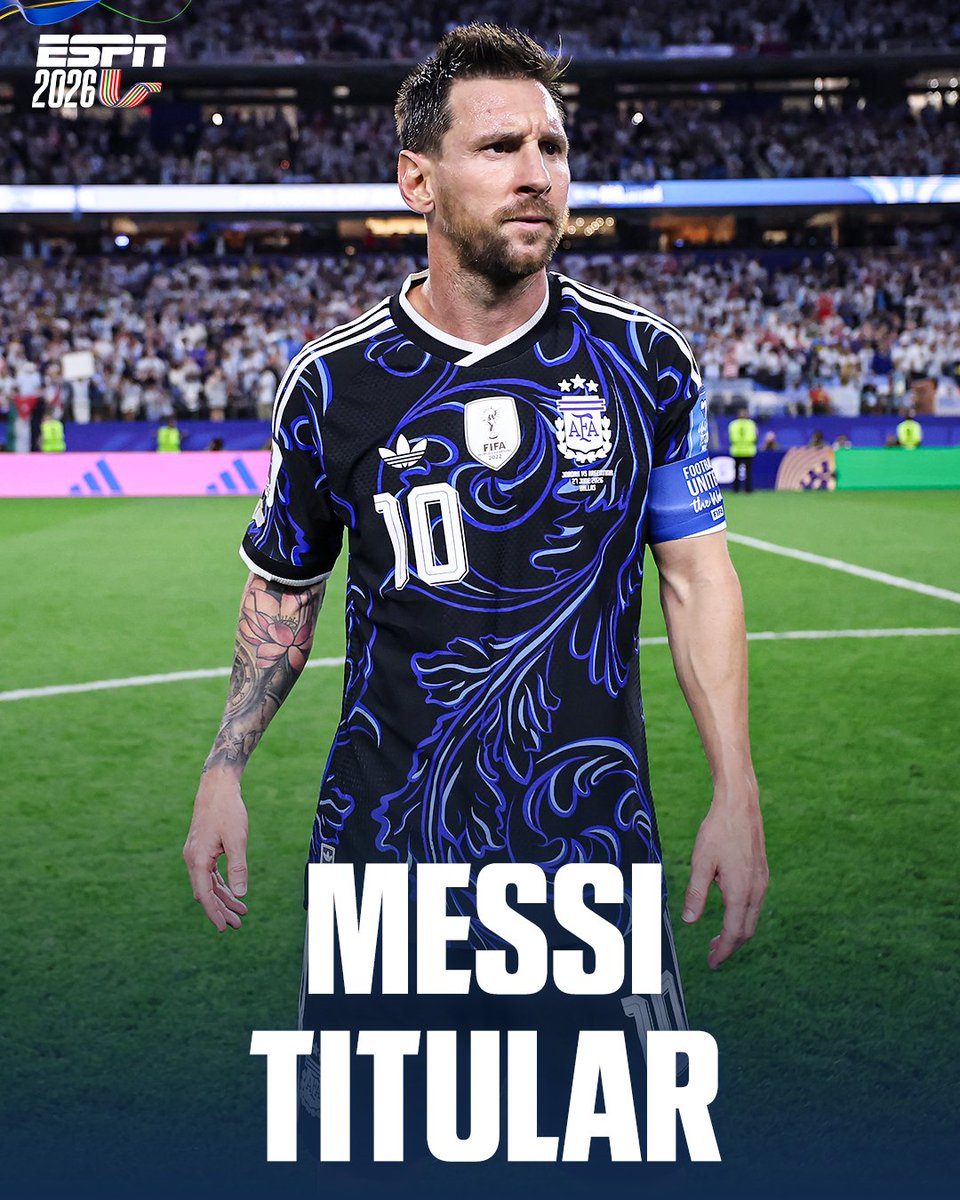 ESPNmx's tweet photo. ¡Leo Messi vuelve a la titularidad! 💥 🇦🇷

El 🔟 argentino va de arranque en el juego ante Cabo Verde por los dieciseisavos de Final de la Copa del Mundo 2026 🔥 https://t.co/5L77w3b6mK